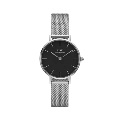 Daniel Wellington Petite Sterling 32mm Women's Watch - Silver Mesh with Black Dial (DW00100162)