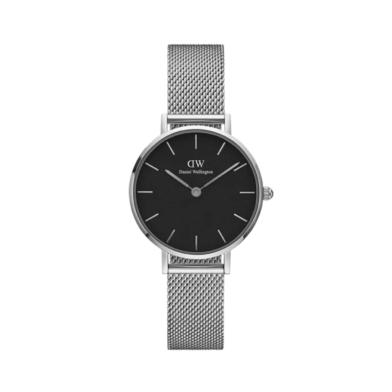 Daniel Wellington Petite Sterling 32mm Women's Watch - Silver Mesh with Black Dial (DW00100162)