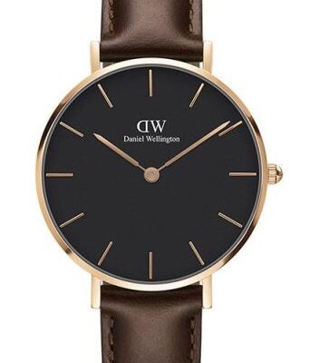Daniel Wellington Classic Petite Bristol DW00100165 Women's 32mm Quartz Watch - Black Dial, Brown Leather Strap