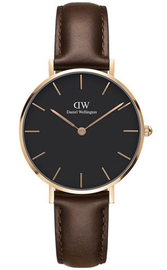 DW00100165 Daniel Wellington Classic Petite Bristol DW00100165 Women's 32mm Quartz Watch - Black Dial, Brown Leather Strap