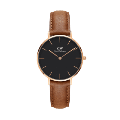 Daniel Wellington Classic Petite Durham DW00100166 Women's 32mm Rose Gold Quartz Watch - Black Dial, Light Brown Leather Strap