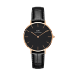 Daniel Wellington Classic Petite Reading DW00100167 Women's 32mm Rose Gold Quartz Watch - Black Dial, Black Croc-Embossed Leather Strap