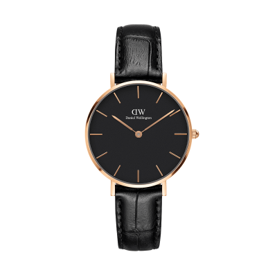 Daniel Wellington Classic Petite Reading DW00100167 Women's 32mm Rose Gold Quartz Watch - Black Dial, Black Croc-Embossed Leather Strap
