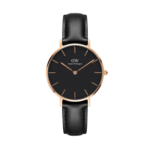 Daniel Wellington Classic Petite Sheffield DW00100168 Women's 32mm Rose Gold Quartz Watch - Black Dial, Black Leather Strap