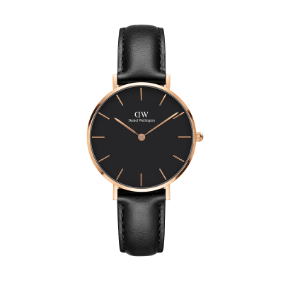 Daniel Wellington Classic Petite Sheffield DW00100168 Women's 32mm Rose Gold Quartz Watch - Black Dial, Black Leather Strap