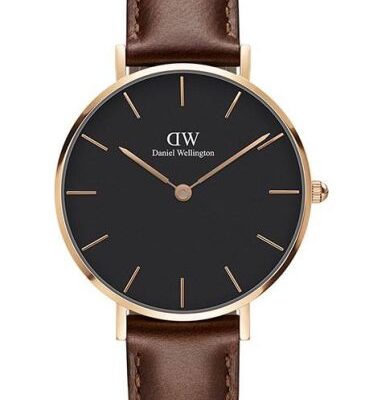 Daniel Wellington Classic Petite St Mawes DW00100169 Women's 32mm Quartz Watch - Black Dial, Brown Leather Strap