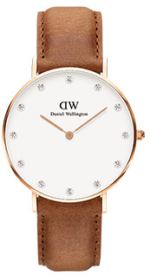 Daniel Wellington Classic Petite Durham DW00100178 Women's 32mm Quartz Watch - Black Dial, Brown Leather Strap