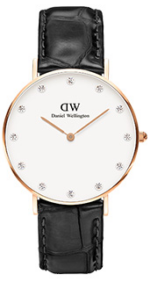 Daniel Wellington Classic Petite Black DW00100179 Women's 32mm Quartz Watch - Black Dial, Black Embossed Leather Strap