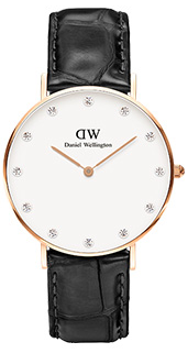 Daniel Wellington Classic Petite Black DW00100179 Women's 32mm Quartz Watch - Black Dial, Black Embossed Leather Strap