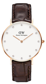 Daniel Wellington Classic Petite York DW00100182 Women's 32mm Silver Quartz Watch - Black Dial, Leather Strap