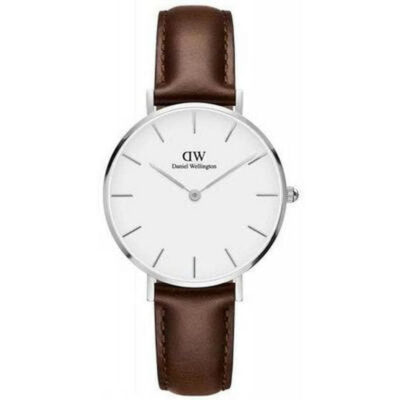 Daniel Wellington Classic Petite Bristol DW00100183 Women's 32mm Silver Quartz Watch - Eggshell White Dial, Brown Leather Strap