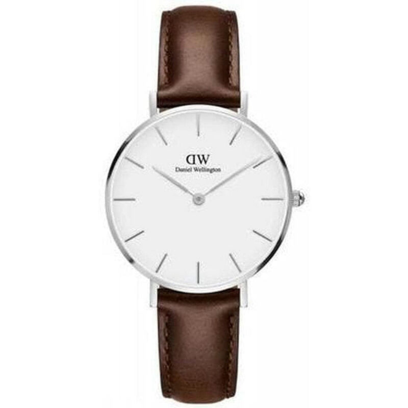 Daniel Wellington Classic Petite Bristol DW00100183 Women's 32mm Silver Quartz Watch - Eggshell White Dial, Brown Leather Strap