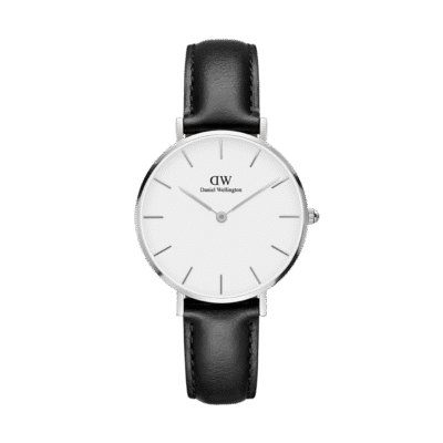 Daniel Wellington Classic Petite Sheffield DW00100186 Women's 32mm Silver Quartz Watch - Eggshell White Dial, Black Leather Strap