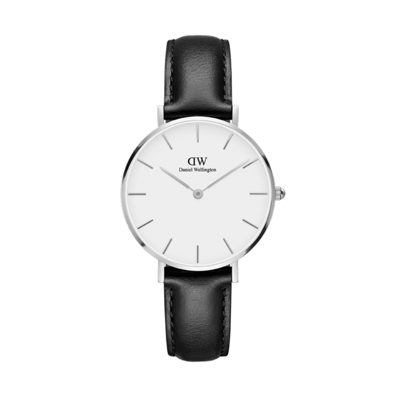 Daniel Wellington Classic Petite Sheffield DW00100186 Women's 32mm Silver Quartz Watch - Eggshell White Dial, Black Leather Strap