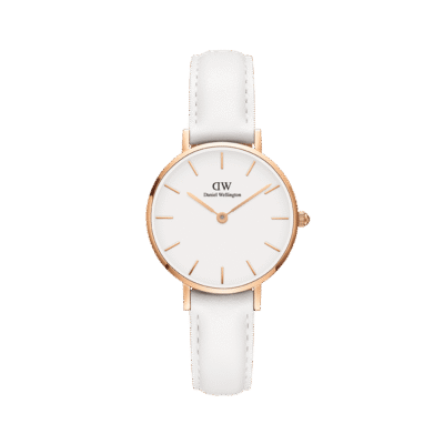 Daniel Wellington Classic Petite Bondi DW00100189 Women's 32mm Rose Gold Quartz Watch - Eggshell White Dial, White Leather Strap
