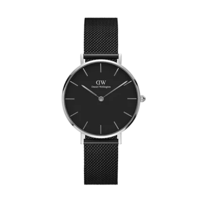 Daniel Wellington Petite Ashfield 32mm Women's Watch - Silver with Black Dial & Black Mesh Strap (DW00100202)