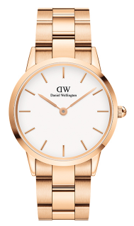 Daniel Wellington Iconic Link DW00100203 Women's 36mm Quartz Watch - Eggshell White Dial, Silver Steel Bracelet