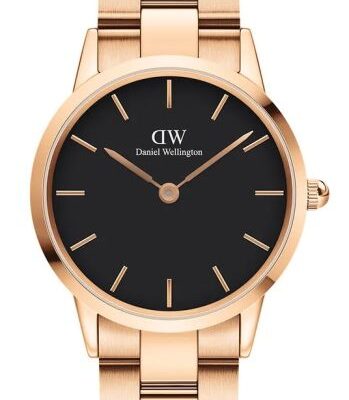 Daniel Wellington Iconic Link DW00100210 Women's 36mm Quartz Watch - Black Dial, Rose gold Stainless Steel Link Bracelet