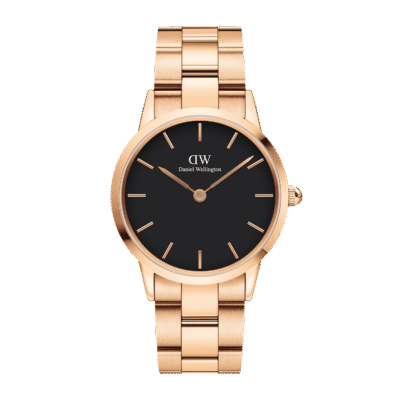 Daniel Wellington Iconic Link 28 DW00100214 Women's 28mm Rose Gold Quartz Watch - Black Dial, Rose Gold Link Bracelet