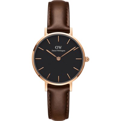 Daniel Wellington Classic Petite Bristol DW00100221 Women's 28mm Rose Gold Quartz Watch - Black Dial, Brown Leather Strap