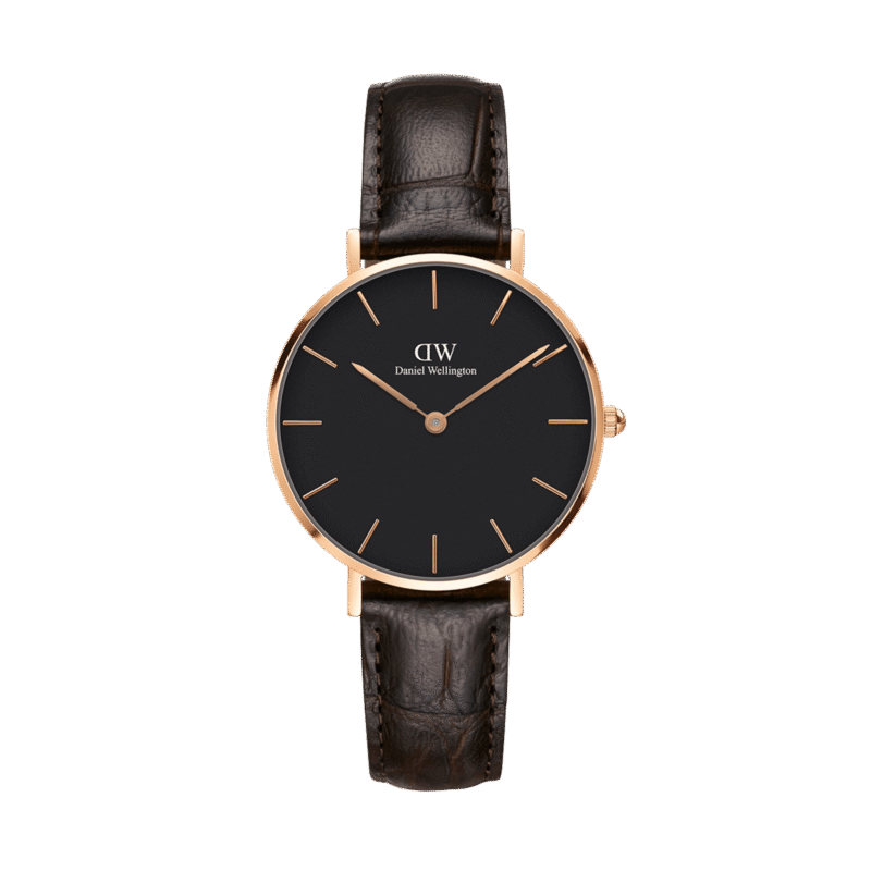 DW00100226 Daniel Wellington Classic Petite York DW00100226 Women's 28mm Rose Gold Quartz Watch - Black Dial, Dark brown croc-embossed leather Strap