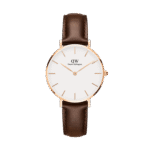 Daniel Wellington Classic Petite Bristol DW00100227 Women's 28mm Rose Gold Quartz Watch - Eggshell white Dial, Dark brown leather Strap
