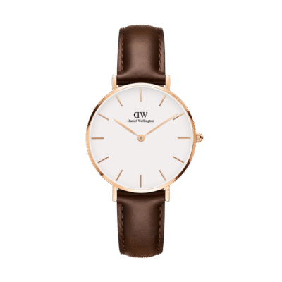 Daniel Wellington Classic Petite Bristol DW00100227 Women's 28mm Rose Gold Quartz Watch - Eggshell white Dial, Dark brown leather Strap