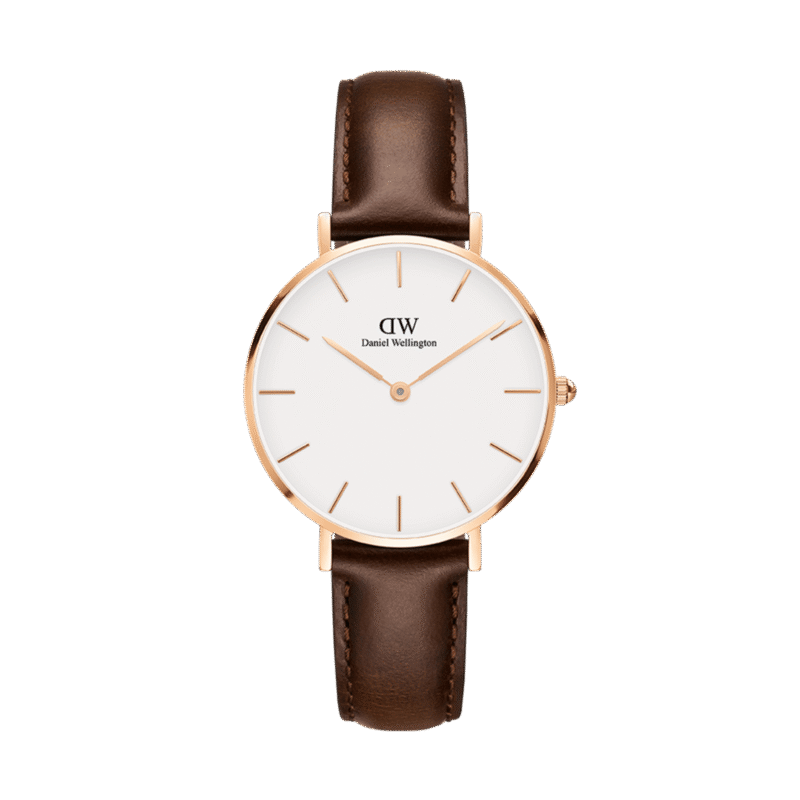 Daniel Wellington Classic Petite Bristol DW00100227 Women's 28mm Rose Gold Quartz Watch - Eggshell white Dial, Dark brown leather Strap