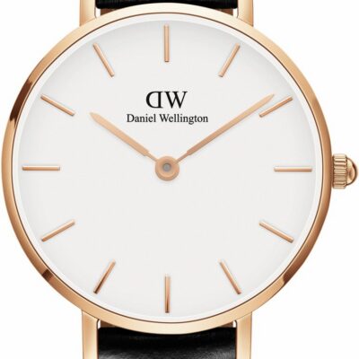 Daniel Wellington Classic Petite Sheffield DW00100230 Women's 28mm Rose Gold Quartz Watch - White Dial, Black Leather Strap