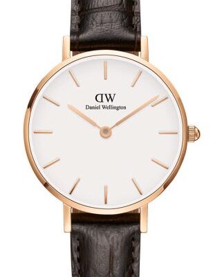 Daniel Wellington Classic Petite York DW00100232 Women's 28mm Rose Gold Watch - White Dial, Dark Brown Leather Strap