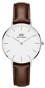 Daniel Wellington Classic Petite Bristol DW00100233 Women's 28mm Silver Watch - Black Dial, Brown Leather Strap