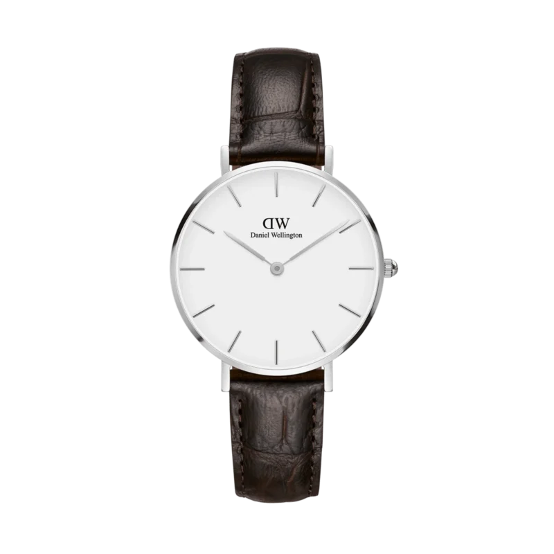 DW00100244 Daniel Wellington Women Stainless steel Formal Watch 28mm - Silver tone and White, Dark Brown Leather Strap (DW00100244)