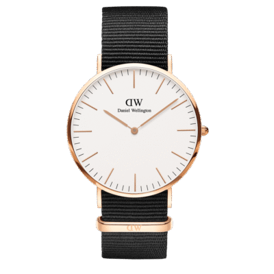 Daniel Wellington Classic Cornwall DW00100257 Unisex 40mm Rose Gold Quartz Watch - Eggshell White Dial, Black NATO Strap