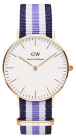 Daniel Wellington Classic Cornwall DW00100260 Women's 36mm Quartz Watch - White Dial, Black Fabric Strap