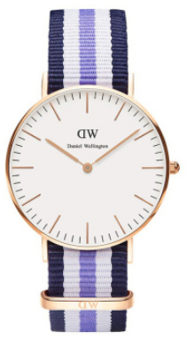 Daniel Wellington Classic Cornwall DW00100260 Women's 36mm Quartz Watch - White Dial, Black Fabric Strap