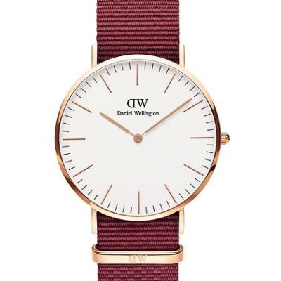 Daniel Wellington DW00100267 Unisex 40mm Quartz Watch - White Dial, Red Nylon Textile Strap
