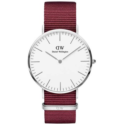 Daniel Wellington Classic Roselyn DW00100268 Unisex 40mm Silver Stainless Steel Quartz Watch - White Dial, Burgundy Red Textile Strap