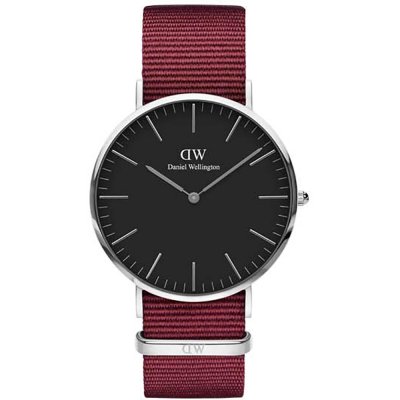 Daniel Wellington Classic Roselyn DW00100270 Unisex 40mm Silver Stainless Steel Quartz Watch - Black Dial, Red Textile Strap