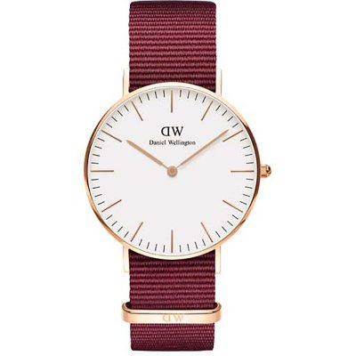 Daniel Wellington Classic Roselyn DW00100271 Women's 36mm Rose Gold Stainless Steel Quartz Watch - White Dial, Burgundy Red NATO Strap