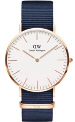 Daniel Wellington Classic Bayswater DW00100275 Unisex 40mm Quartz Watch - White Dial, Navy Nylon Strap, Rose Gold Case