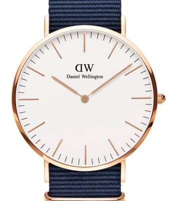 Daniel Wellington Classic Bayswater DW00100275 Unisex 40mm Quartz Watch - White Dial, Navy Nylon Strap, Rose Gold Case