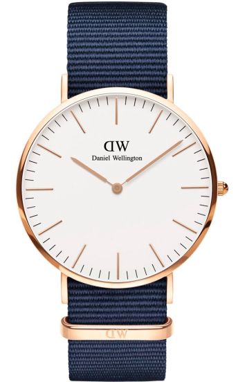 DW00100275 Daniel Wellington Classic Bayswater DW00100275 Unisex 40mm Quartz Watch - White Dial, Navy Nylon Strap, Rose Gold Case
