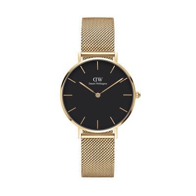 Daniel Wellington Petite Evergold DW00100347 Women's 32mm Gold Mesh Watch - Black Dial, Gold Stainless Steel Mesh Strap