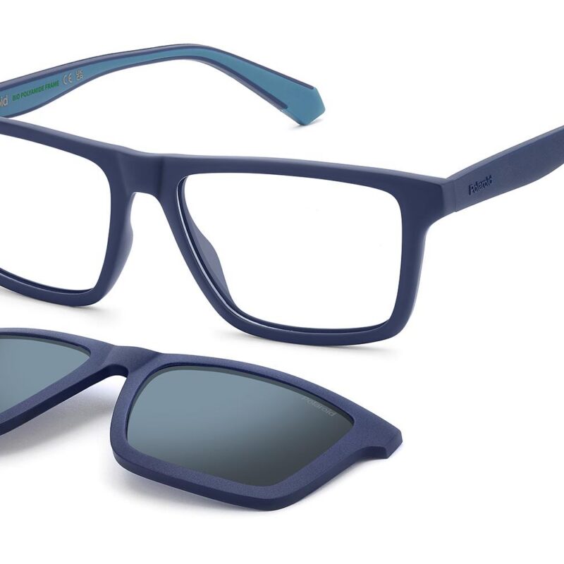 Polaroid Men's PLD D590/C Matte Blue + Blue Polarized Clip On Sunglasses