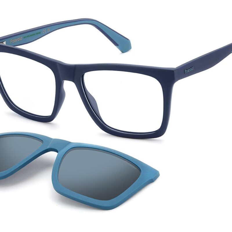 Polaroid Men's PLD D591/C Matte Blue + Blue Polarized Clip On Sunglasses