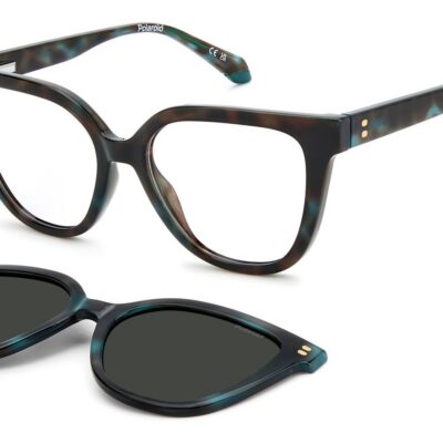 Polaroid Women's PLD D596/C Teal Havana/ Grey Polarized Clip On Sunglasses