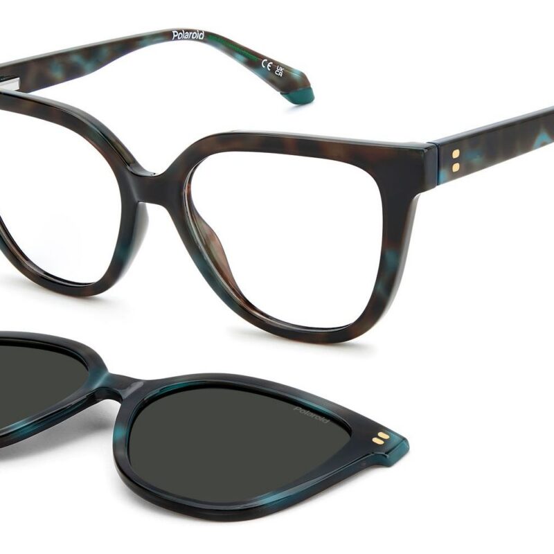 Polaroid Women's PLD D596/C Teal Havana/ Grey Polarized Clip On Sunglasses Polaroid Women's PLD D596/C Teal Havana/ Grey Polarized Clip On Sunglasses
