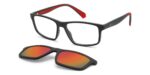 Polaroid Men's PLD D622/C Matte Black Red/ Red Multilayer Polarized Clip On Sunglasses