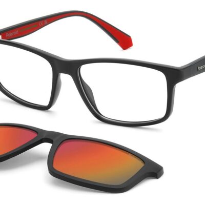 Polaroid Men's PLD D622/C Matte Black Red/ Red Multilayer Polarized Clip On Sunglasses