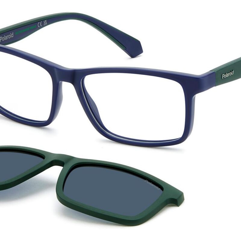 Polaroid PLD D854/C Matte Blue + Blue Polarized Clip On Sunglasses